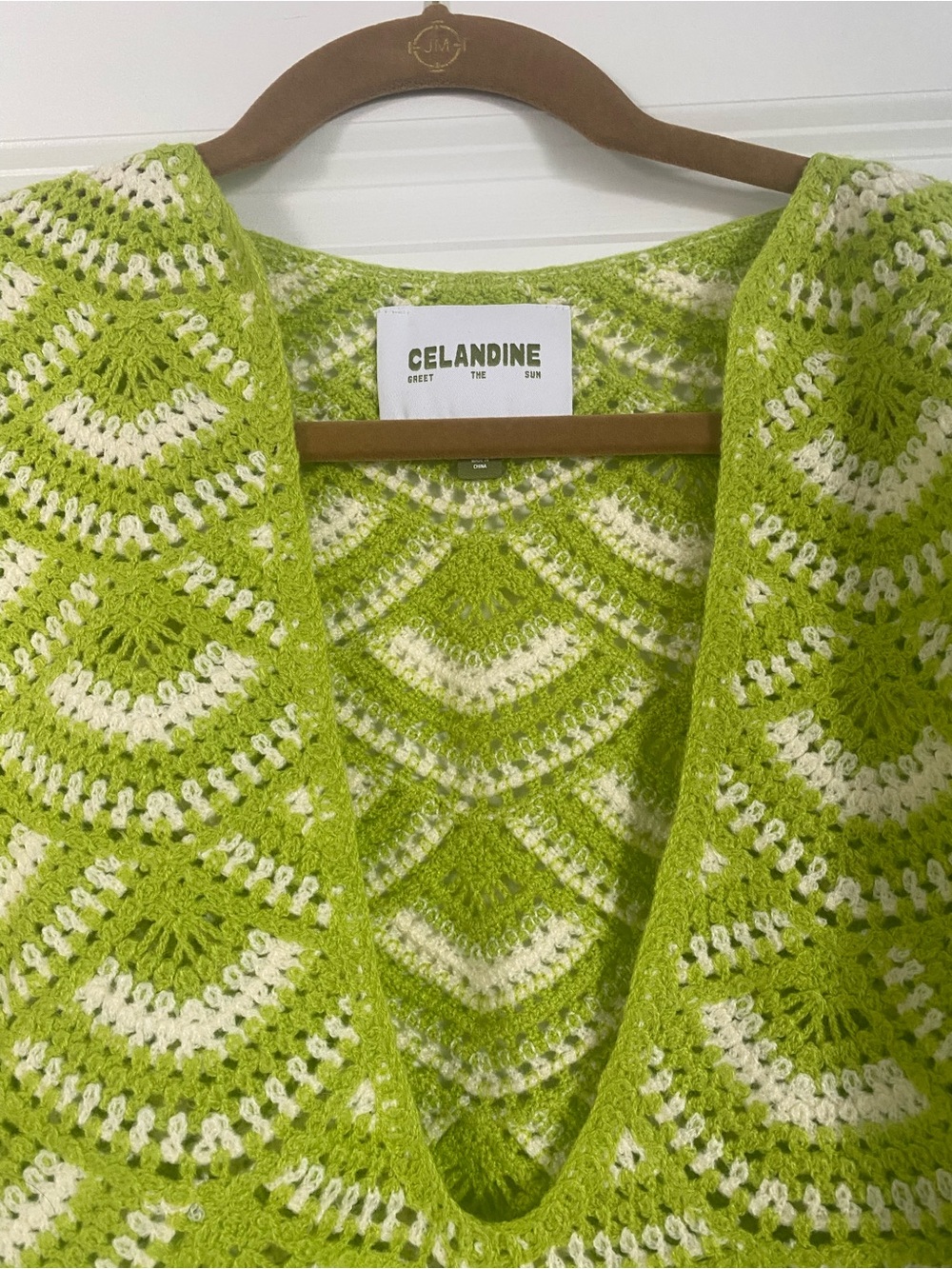 Celandine Chartreuse & White Crochet V-Neck Coverup Tunic - EUC - Picture 3 of 5